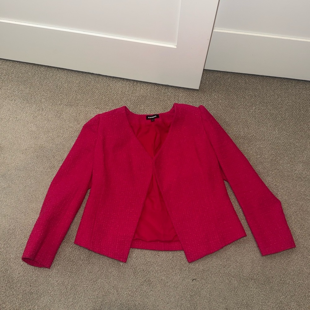 Pink Tweed Open-Front Women's Blazer